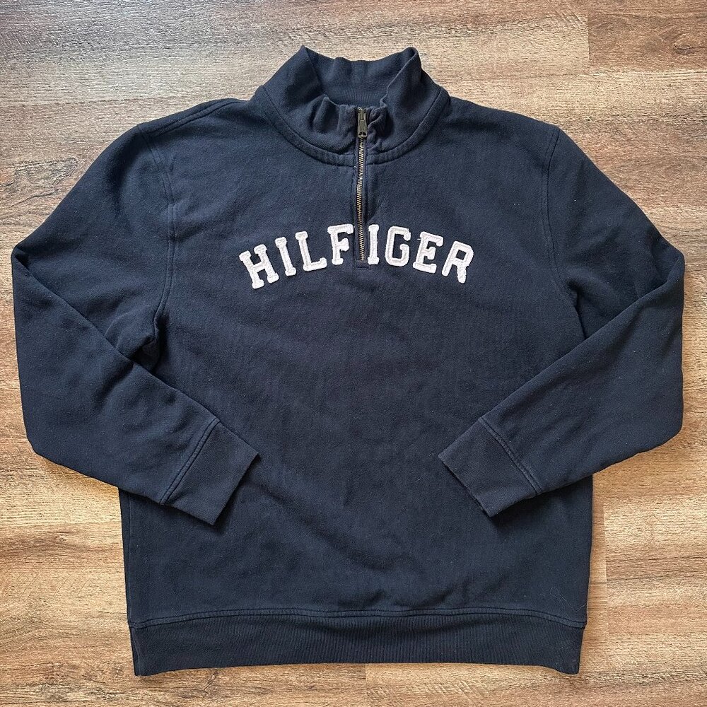 Tommy Hilfiger 1/4 Zip Turtleneck Sweater Mens XL Black Long Sleeve Cotton Poly